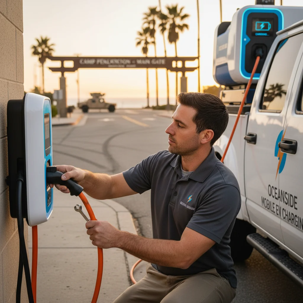 A charge cable plugged into an EV port along a paved curb
